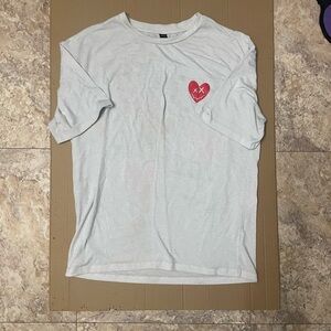 White T-Shirt with Red Heart Graphic